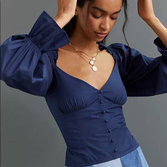 Anthropologie Tops - ✨ Anthropologie Puff-Sleeved Sweetheart Blouse Sz L